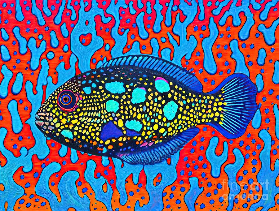 Nature Painting - Painting Clown Triggerfish And Sea Fan background by N Akkash