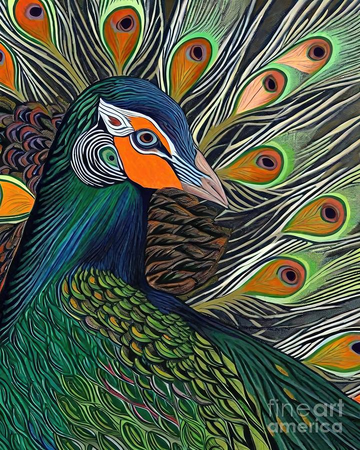 Nature Painting - Painting Colorful Peacock bird colorful nature be by N Akkash
