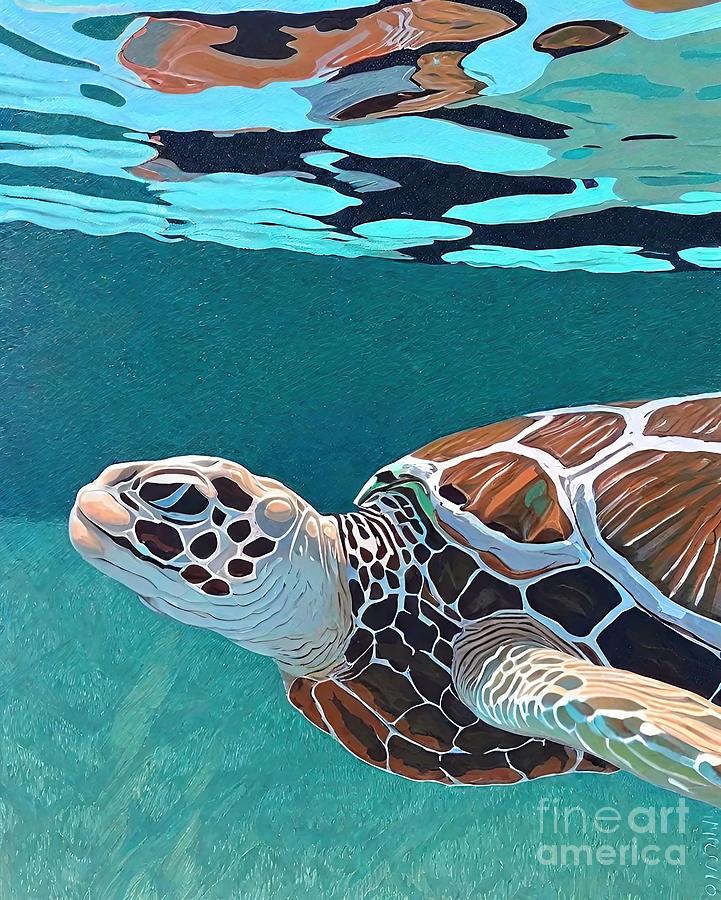 Nature Painting - Painting Coming Up For Air Sea Turtle sea nature  by N Akkash