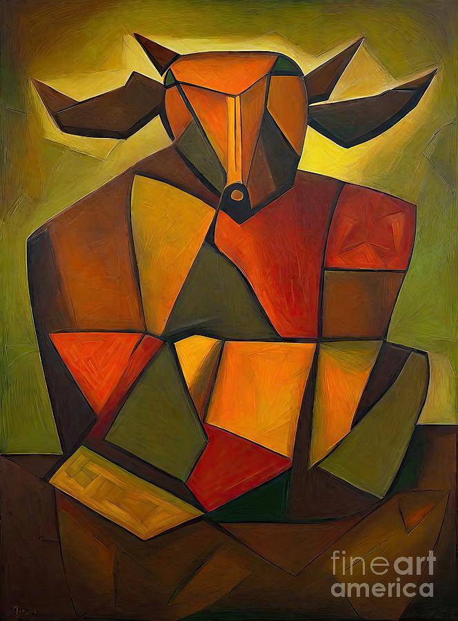 Abstract Painting - Painting Corrida colorful art abstract cubism  im by N Akkash