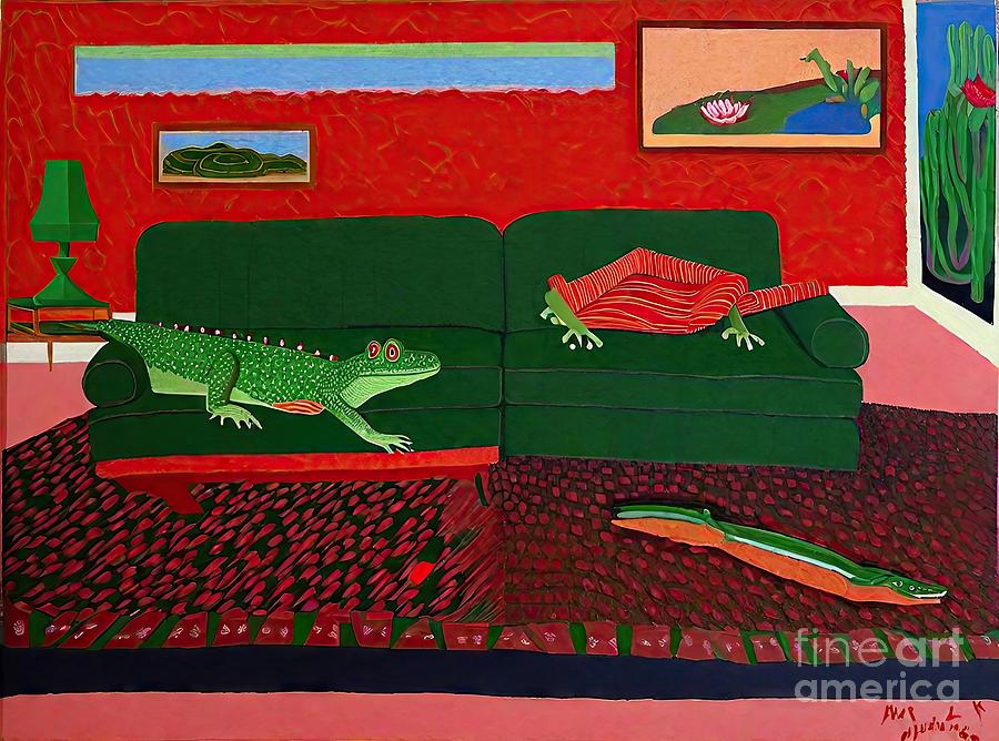 Abstract Painting - Painting Crocodile Couch colorful art background  by N Akkash