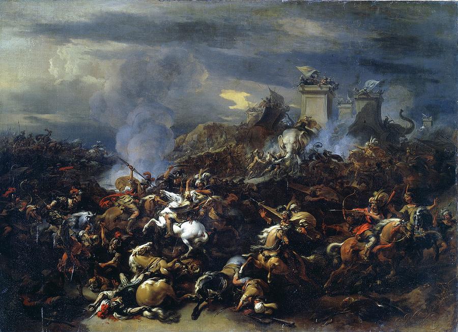 Painting depicting battle between Alexander and Porus by Nicolaas Pietersz Berchem Photograph by Photos.com