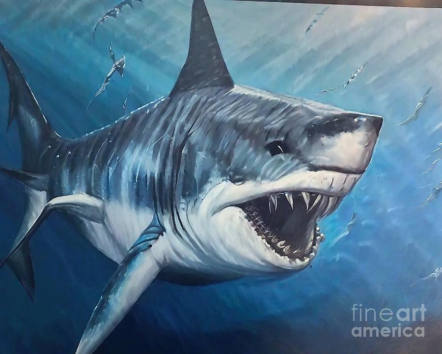 Jaws Painting - Painting Depth shark fish predator 3d ocean jaws  by N Akkash