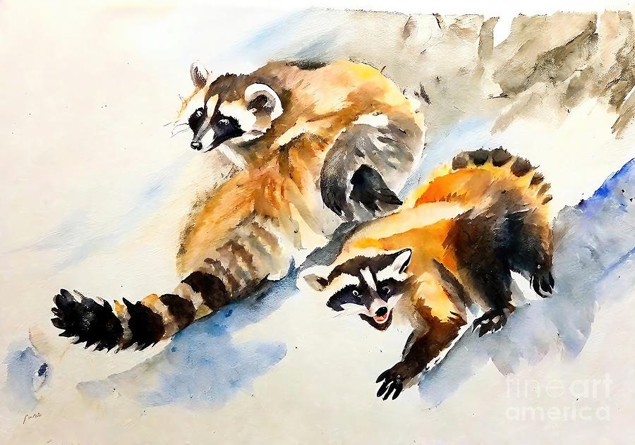 Wildlife Painting - Painting Double Defense wild animal wildlife cute by N Akkash