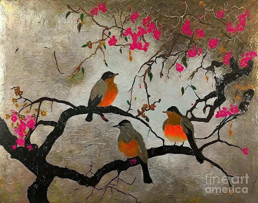Nature Painting - Painting Early Bird background artistic flower ar by N Akkash