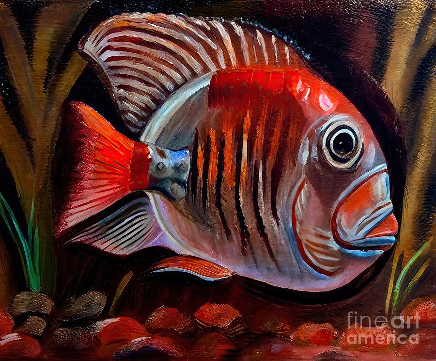 Fish Painting - Painting Ed Fish fish nature animal aquatic aquar by N Akkash