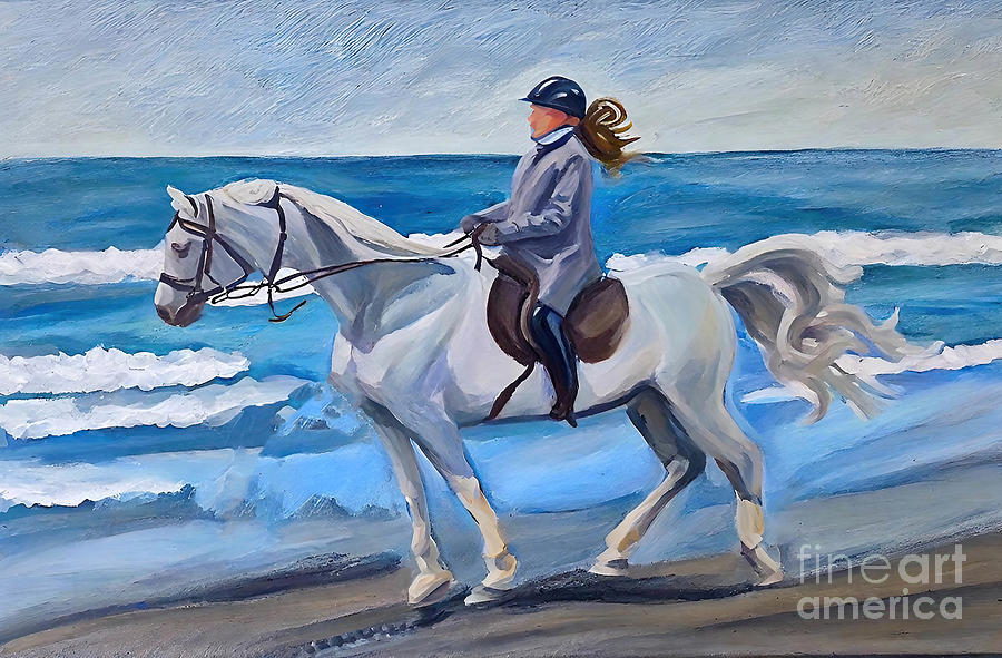 Animal Painting - Painting Equestrienne 5 animal horse outdoor wate by N Akkash