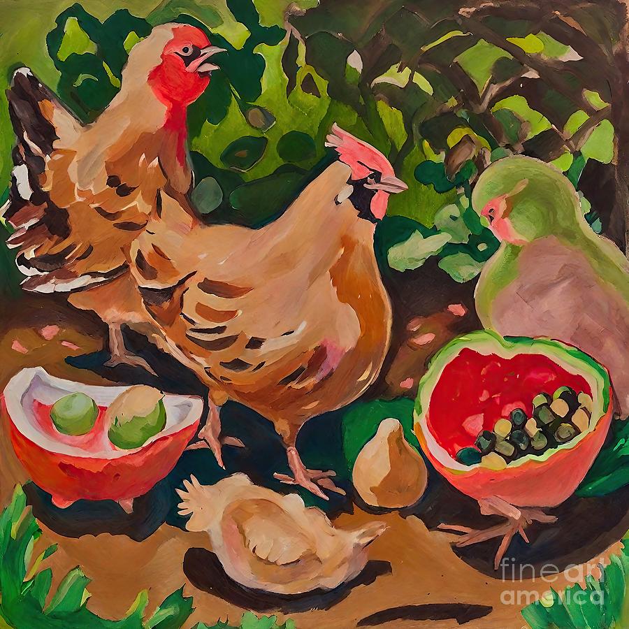 Chicken Painting - Painting Family Dessert chicken background animal by N Akkash