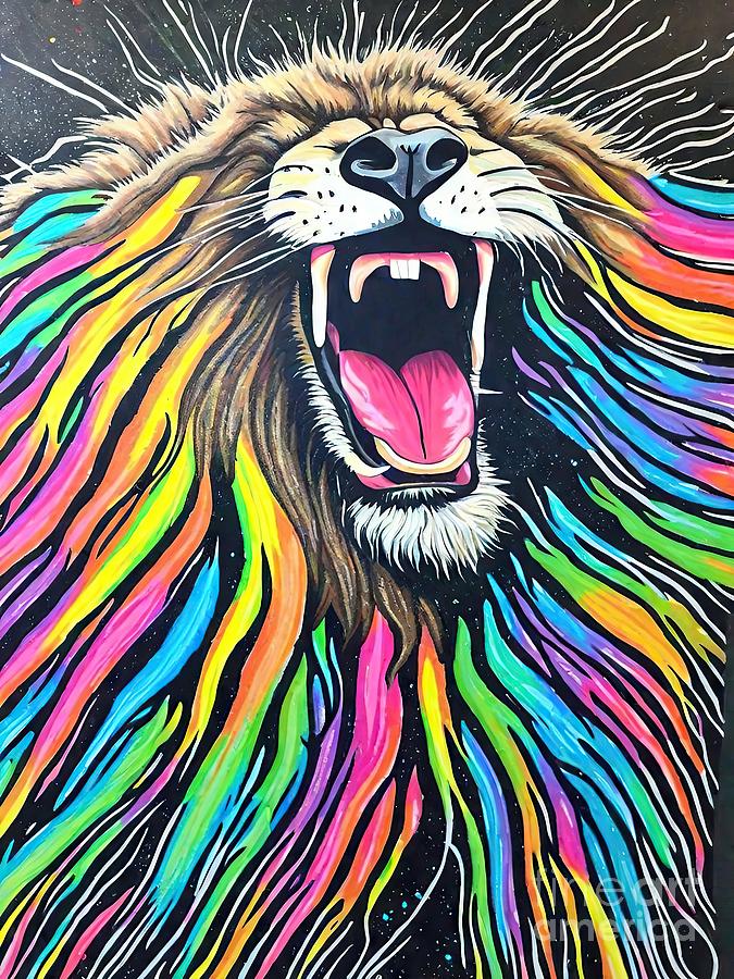 Abstract Painting - Painting Fired Up art lion illustration head wild by N Akkash