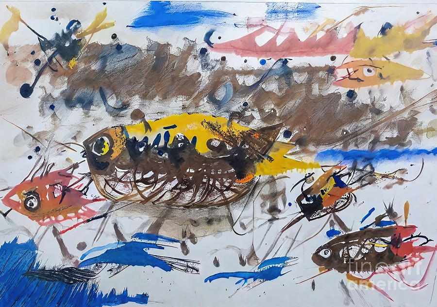 Abstract Painting - Painting Fish Marathon art abstract background il by N Akkash