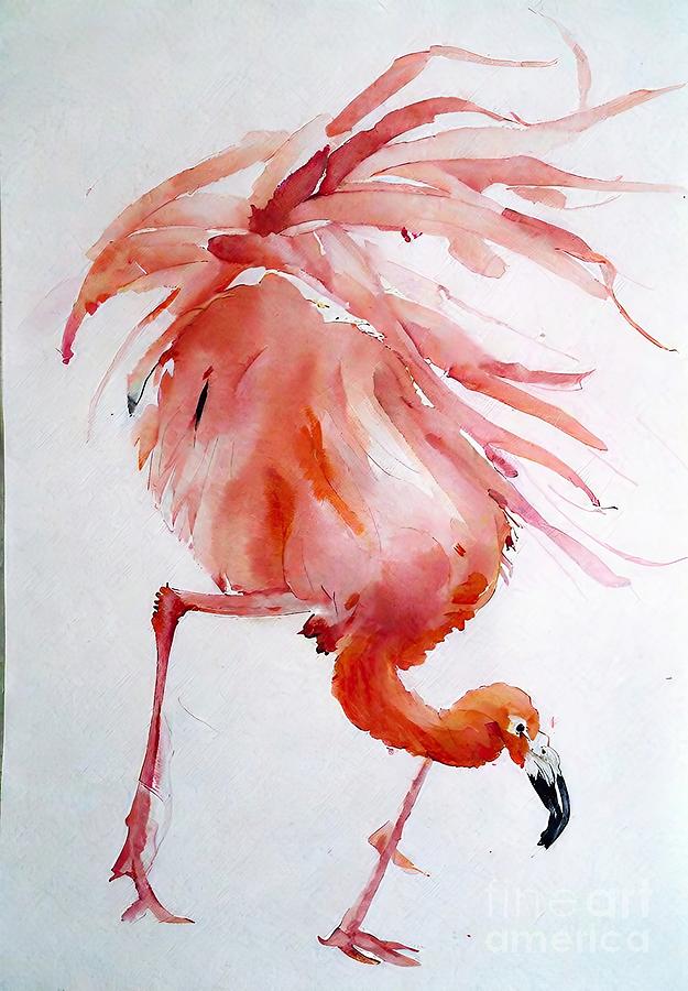 Flamingo Painting - Painting Flamingo IIi bird flamingo nature illust by N Akkash