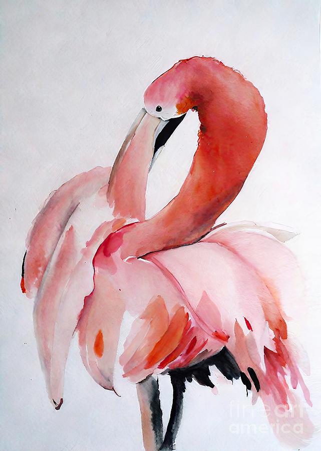 Flamingo Painting - Painting Flamingo V bird flamingo nature illustra by N Akkash
