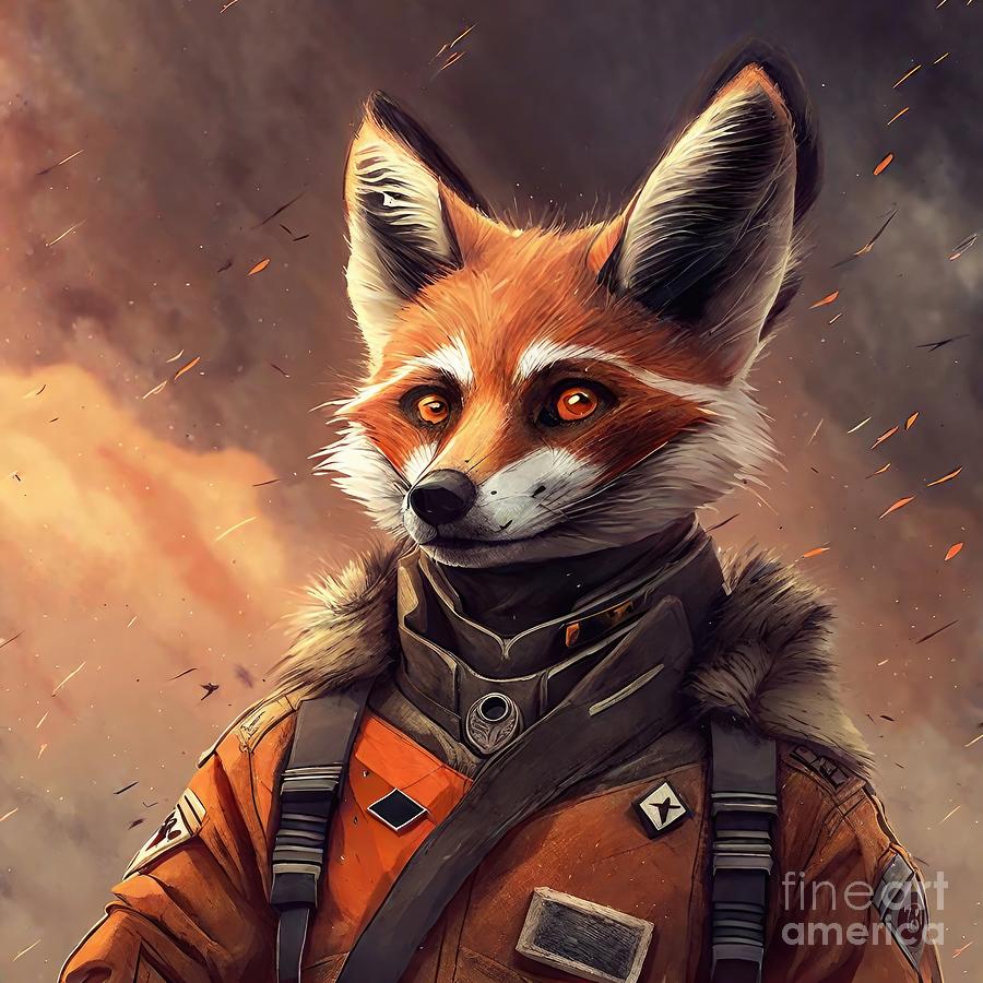Nature Painting - Painting Fox Pilot animal cute funny illustration by N Akkash