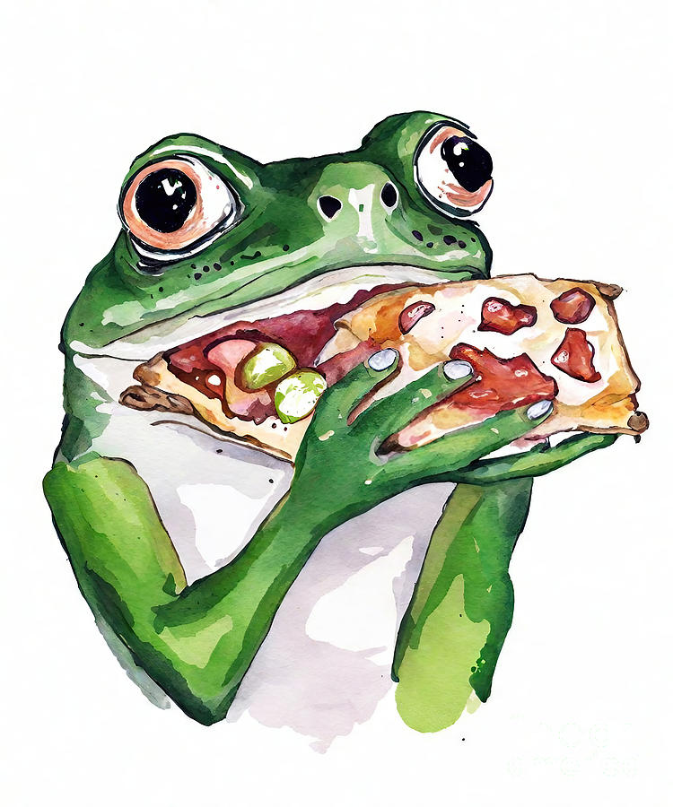 Nature Painting - Painting Frog Pizza Watercolor Painting Print ill by N Akkash