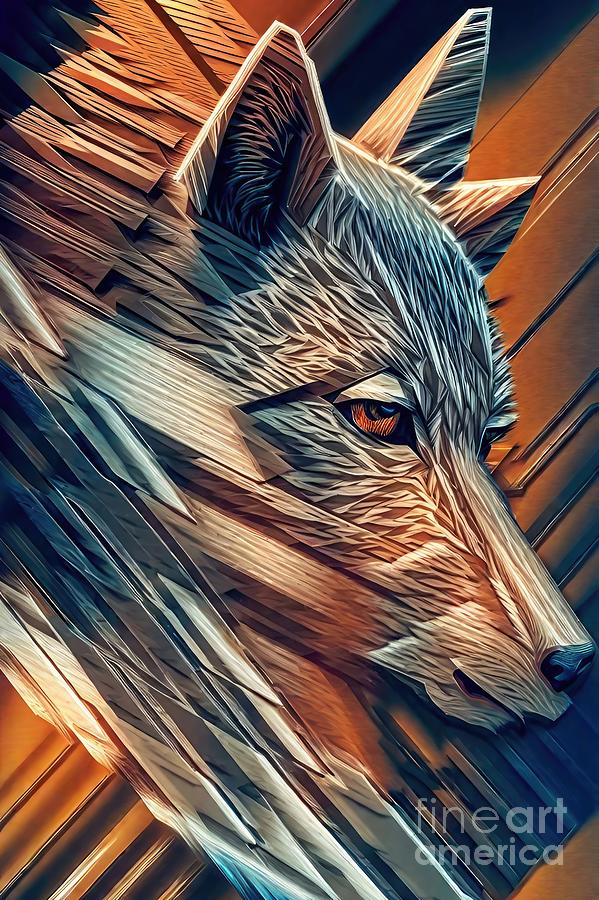 Wildlife Painting - Painting Glitch Wolf wild black illustration wild by N Akkash