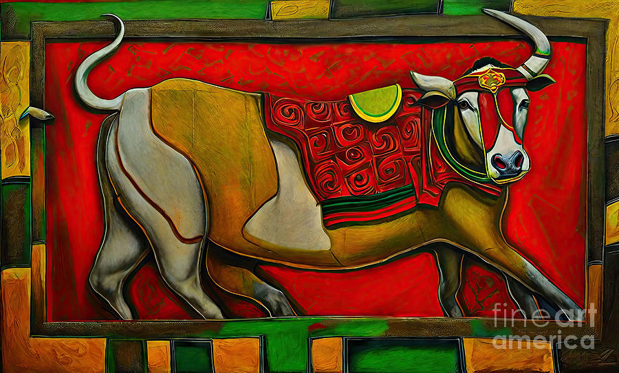 Abstract Painting - Painting Glory Of The Bull art colorful illustrat by N Akkash