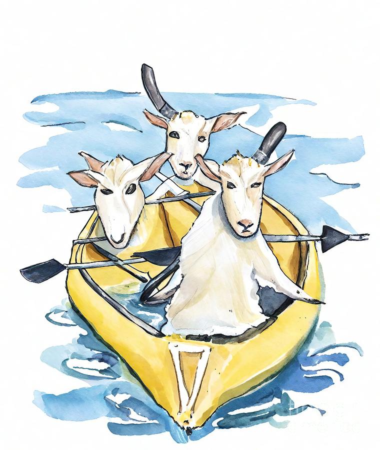 Sheep Painting - Painting Goats Kayaking Painting Watercolour illu by N Akkash