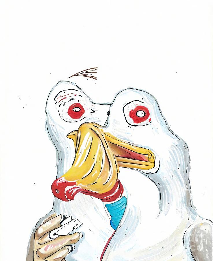 Wildlife Painting - Painting Goose Brushing Teeth Bath Watercolor ani by N Akkash
