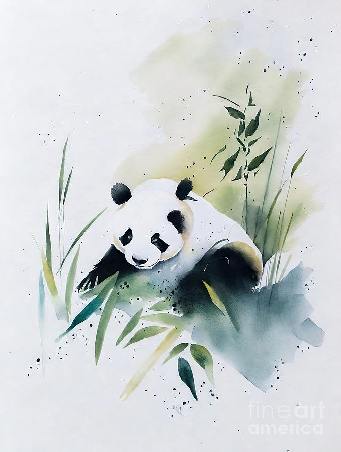 Nature Painting - Painting Graceful Panda A Watercolor Portrait In by N Akkash