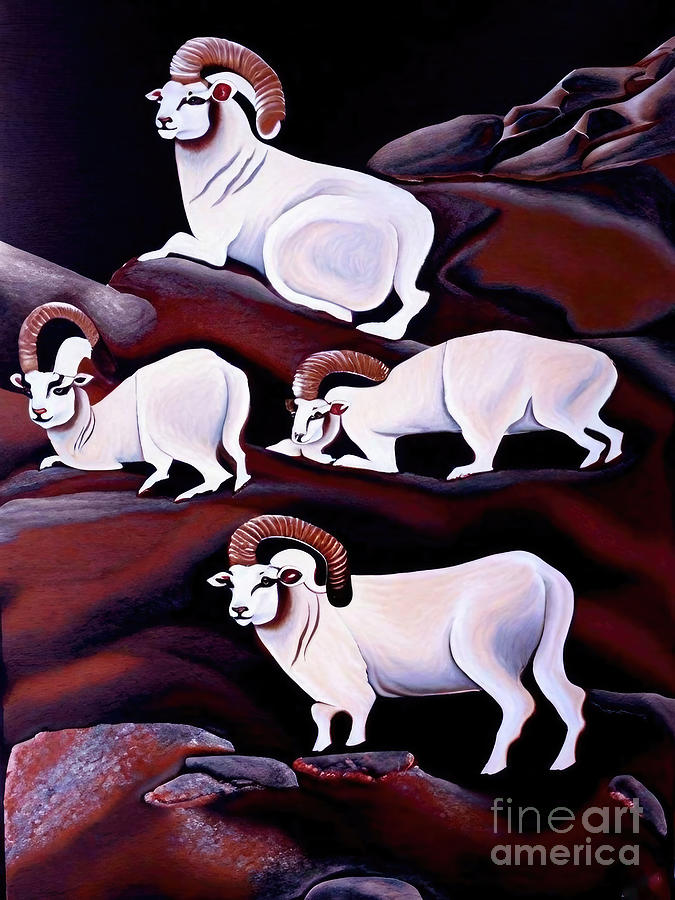 Nature Painting - Painting Himalayan Goat animal nature illustratio by N Akkash