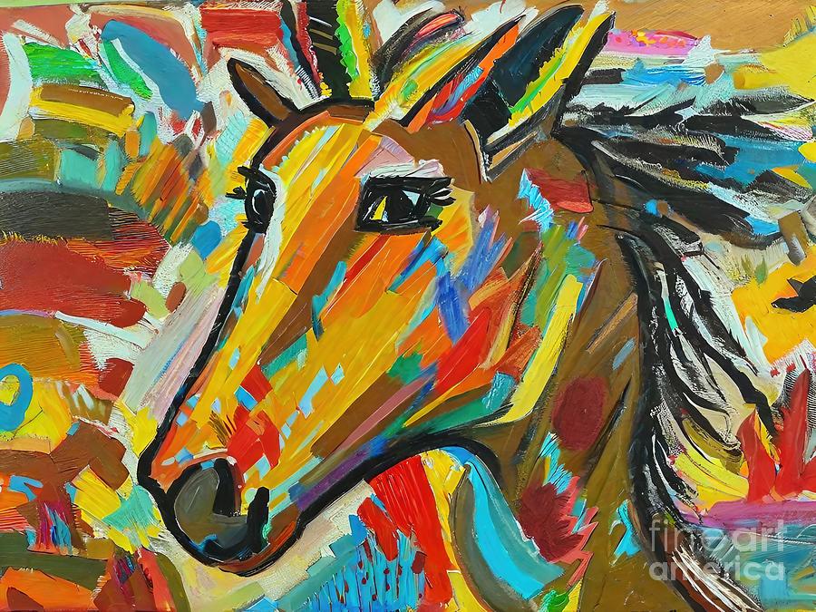 Nature Painting - Painting Horse art horse animal background nature by N Akkash