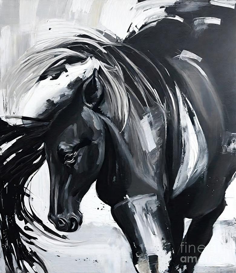 Abstract Painting - Painting Horse Head background wall art brush pai by N Akkash