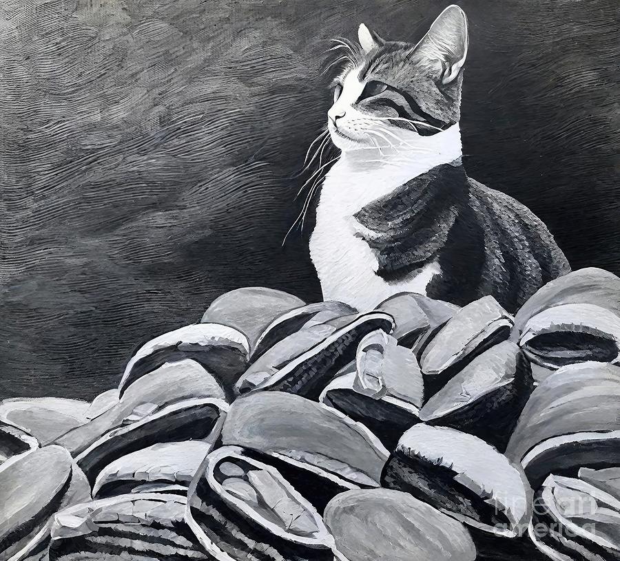 Nature Painting - Painting Hot Dog Cat cute cat animal pet portrait by N Akkash