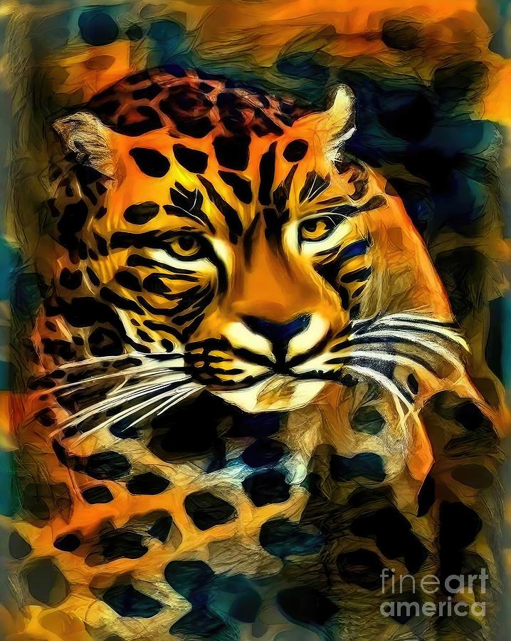 Wildlife Painting - Painting Jaguar Jungle wild animal big wildlife t by N Akkash