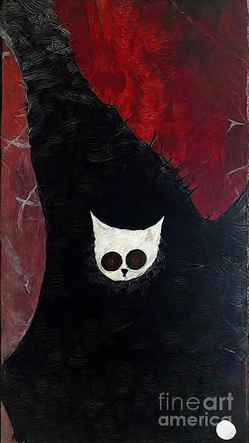 Halloween Painting - Painting Jinx horror halloween scary dark animal  by N Akkash