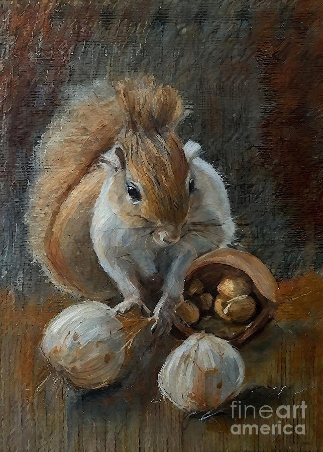 Wildlife Painting - Painting Kamsar Ohanyan Squirrel 25x35cm Oil Pain by N Akkash