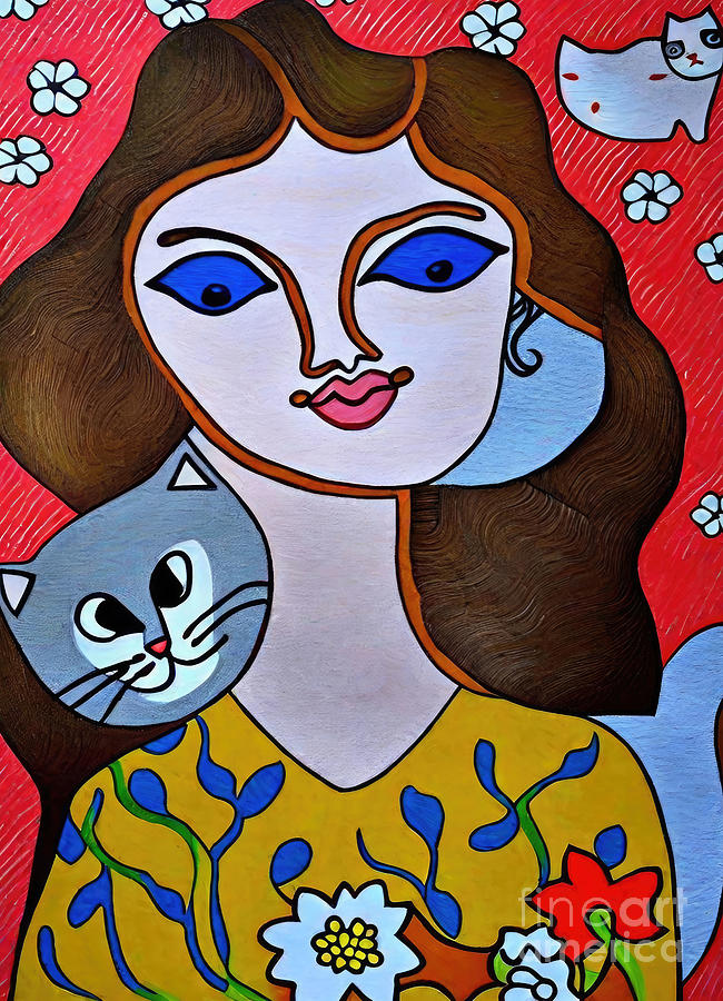 Surrealism Painting - Painting Lassie With Pussy Cats style art beautif by N Akkash
