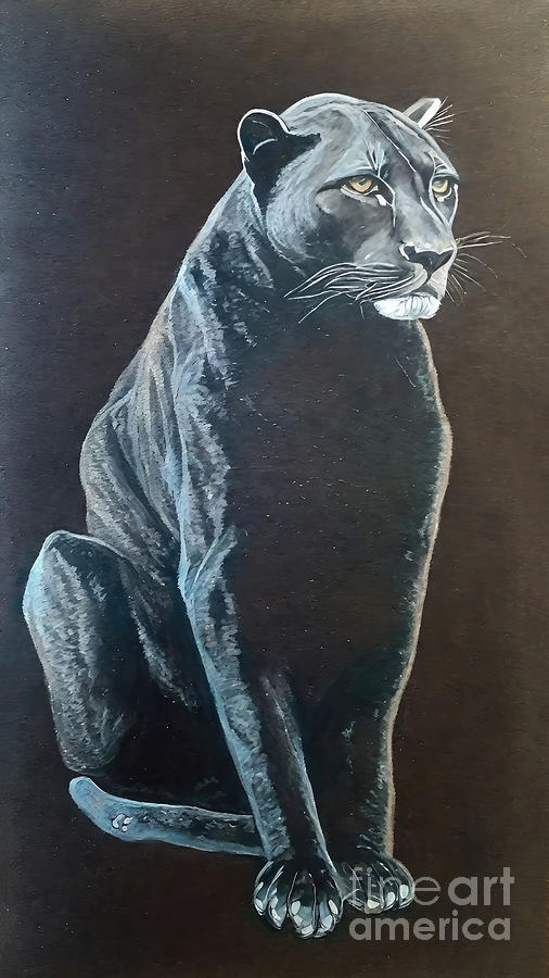 Nature Painting - Painting Leopard Black animal cat domestic black by N Akkash