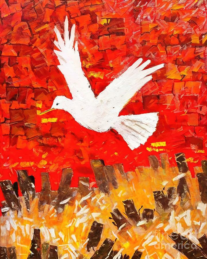 Dove Painting - Painting Let S Have A Bigger Heart Together white by N Akkash