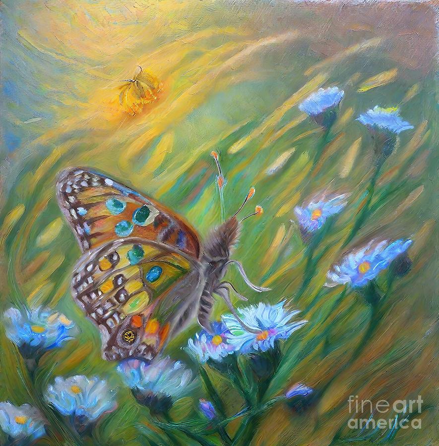 Butterfly Painting - Painting Little Garden butterfly background natur by N Akkash