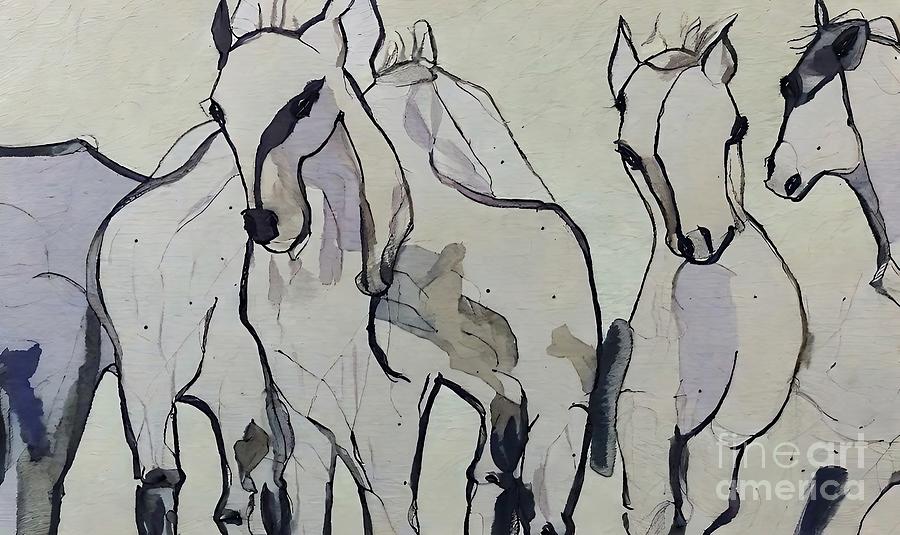 Abstract Painting - Painting Manada Blanca paint abstract animal wate by N Akkash Abstract Painting - Painting Manada Blanca paint abstract animal wate by N Akkash