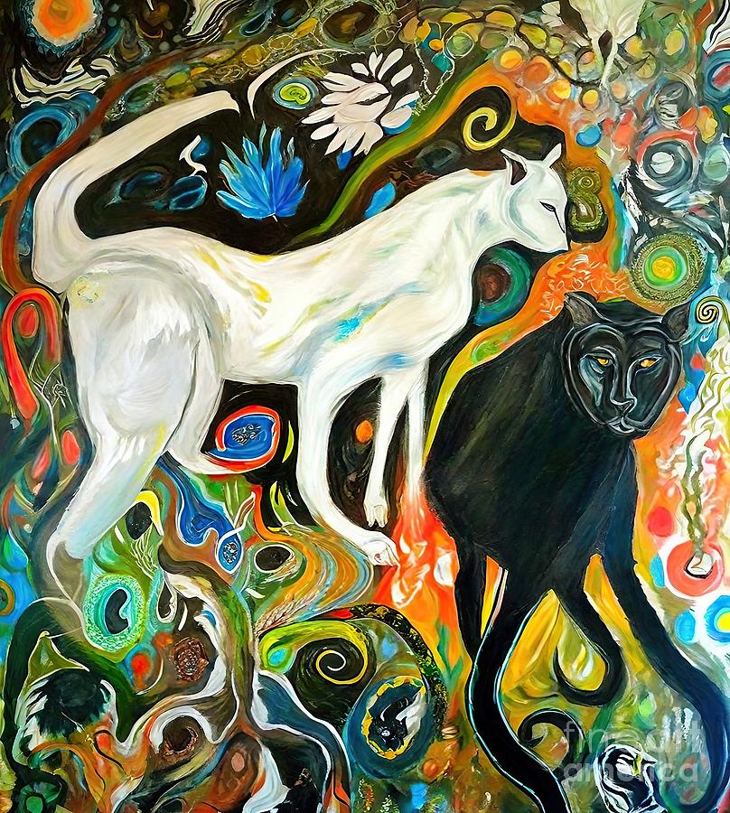 Abstract Painting - Painting Maui Panther And Peahen art creative ill by N Akkash