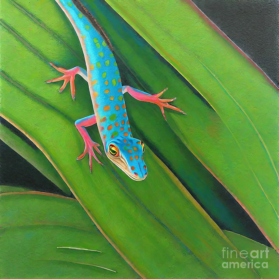 Nature Painting - Painting Maurice reptile nature lizard animal gre by N Akkash