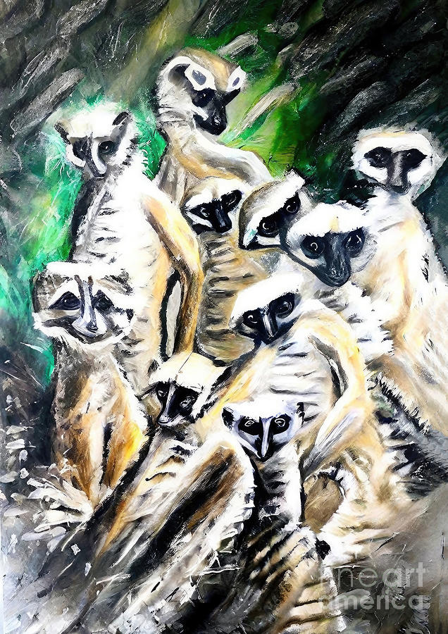 Nature Painting - Painting Meerkats animal background cute illustra by N Akkash