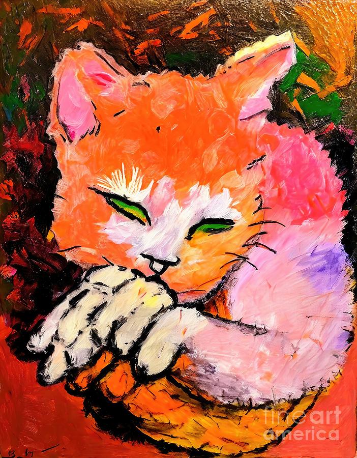 Animal Painting - Painting Mister Cat Hands  image drawing animal f by N Akkash