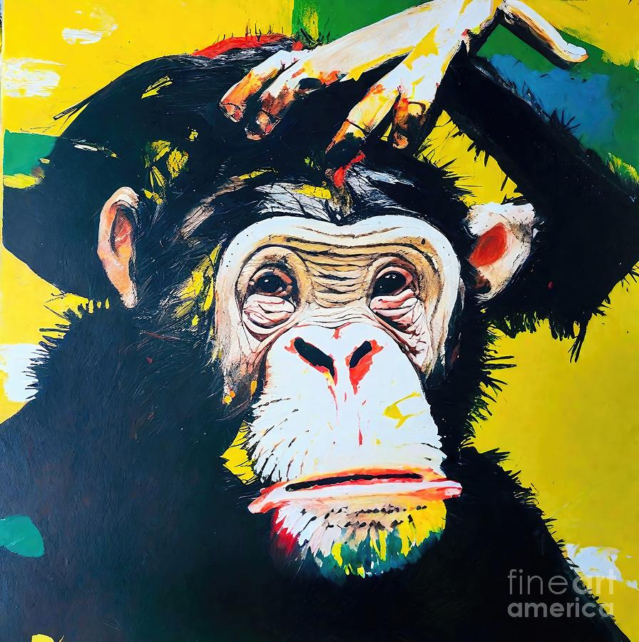 Wildlife Painting - Painting Monkey illustration graphic animal art w by N Akkash