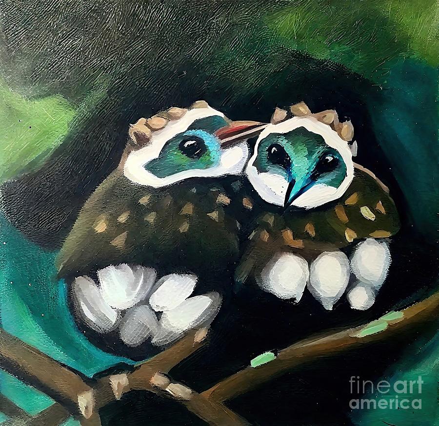 Painting Nestle bird nature owl art wildlife anim Painting by N Akkash ...