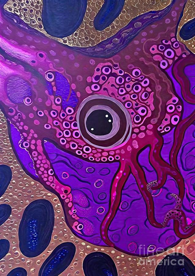 Abstract Painting - Painting Octopus Cave Art Style Acrylic Oil On Bo by N Akkash