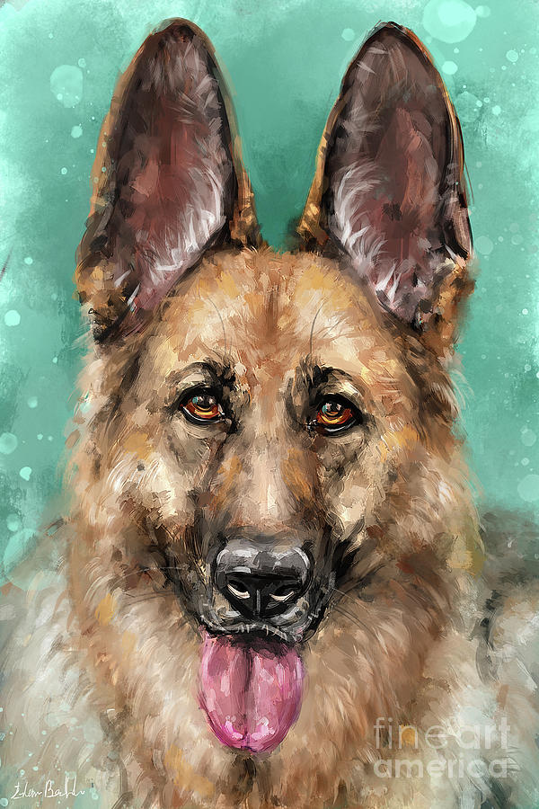 Painting of a an Adorable German Shepherd with its Tongue Out Digital ...