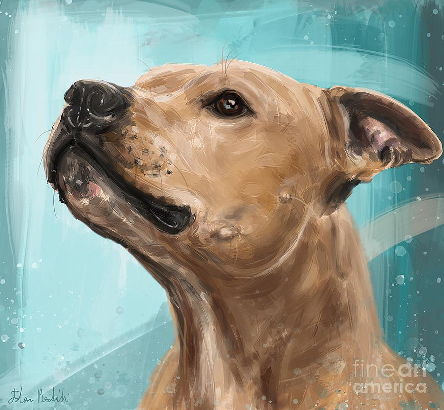 Painting of a Beautiful Brown Pit Bull Looking into the Horizon