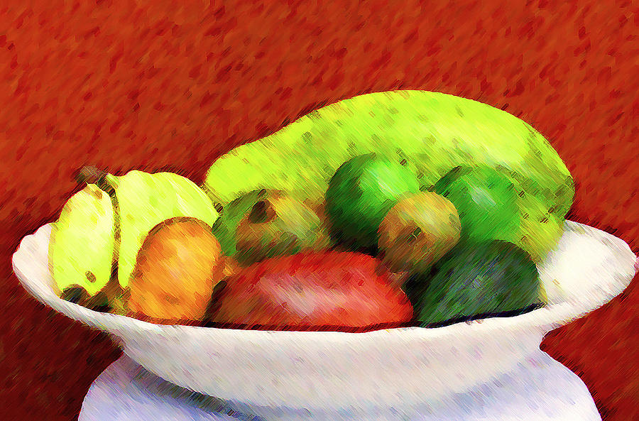 Painting of a Fruit Plate Digital Art by Miss Pet Sitter