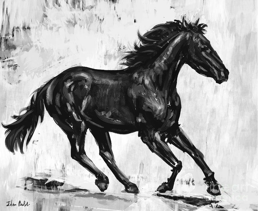 White horse freely running sketch portrait White horse running freely  wild mustang stallion gallops against wind with  CanStock