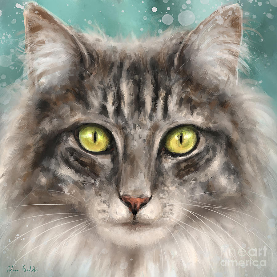 Cute White CAT ART Green Eyes Grass by Garmashova NEW Russian Postcard 