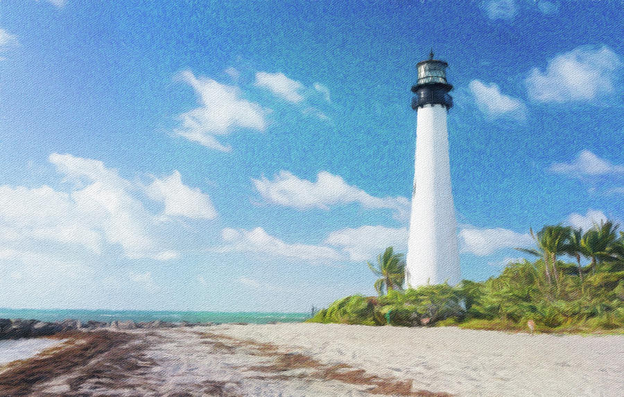 Painting of Cape Florida lighthouse Photograph by Steven Heap