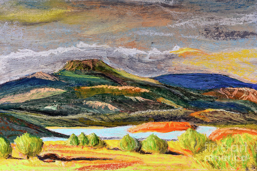 Painting Of Cerro Pedernal And Abiquiu Lake - New Mexico Rio Arriba County Land Of Enchantment Pastel