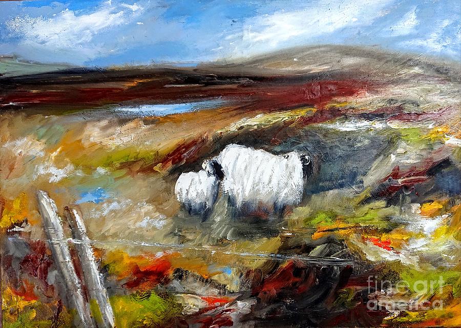 Painting of connemara sheep by the lakes of connemara  Painting by Mary Cahalan Lee - aka PIXI